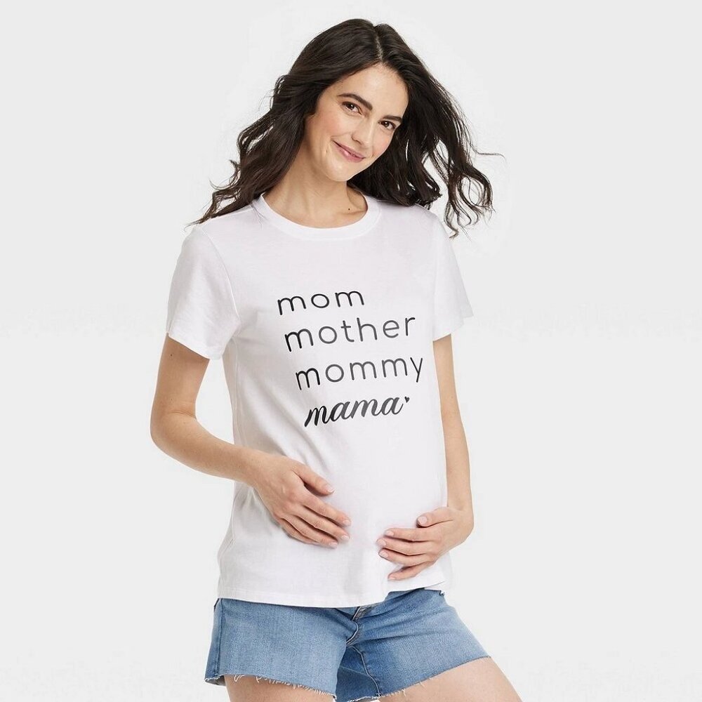 NEW Isabel Maternity Short Sleeve Mama Embroidery Graphic Maternity T-Shirt